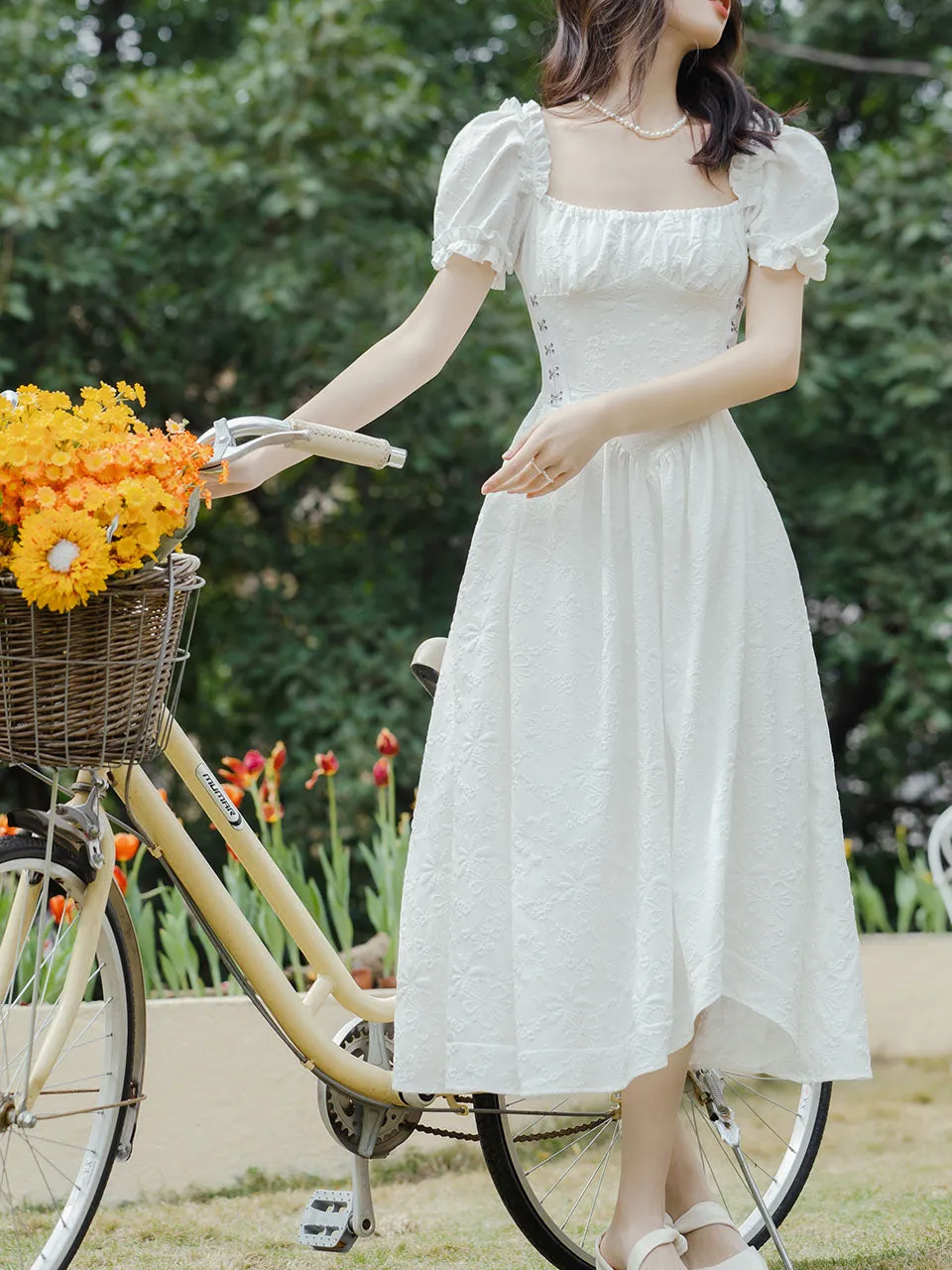 White Square Collar Puff Sleeve Vintage 1950S Swing Victoria's Fairy Dress