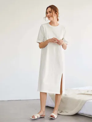White Tee Dress with Slit