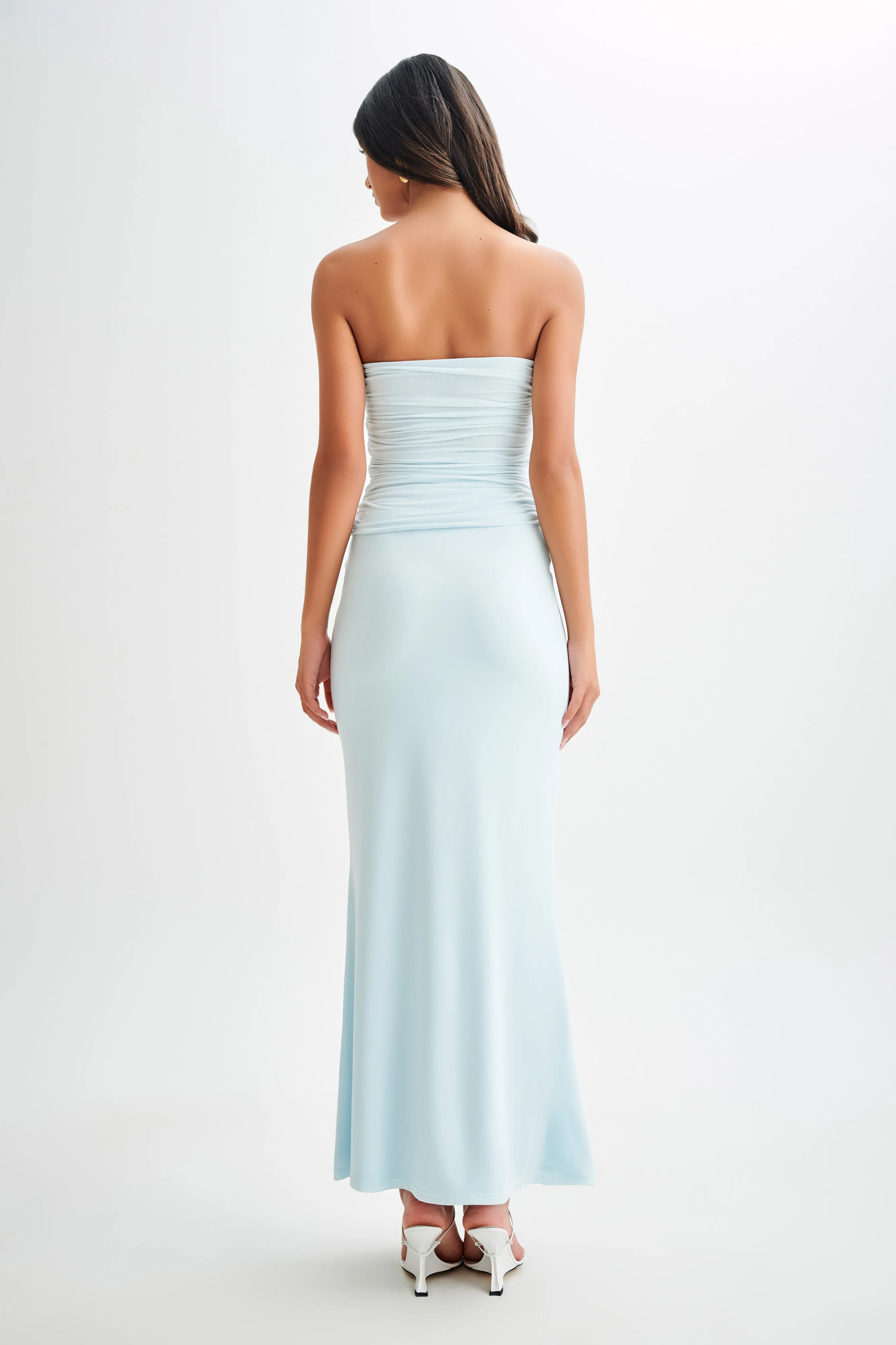Winslet Strapless Slinky Longline Top With Shell Hardware - Sky Blue