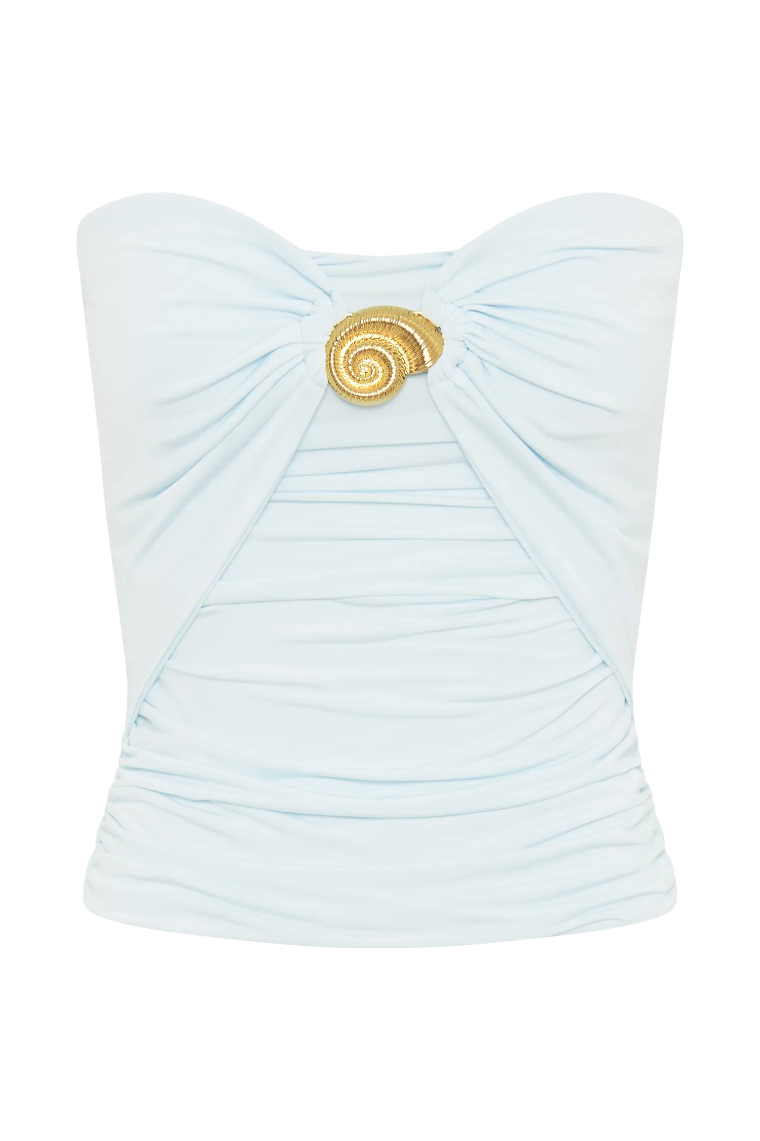 Winslet Strapless Slinky Longline Top With Shell Hardware - Sky Blue