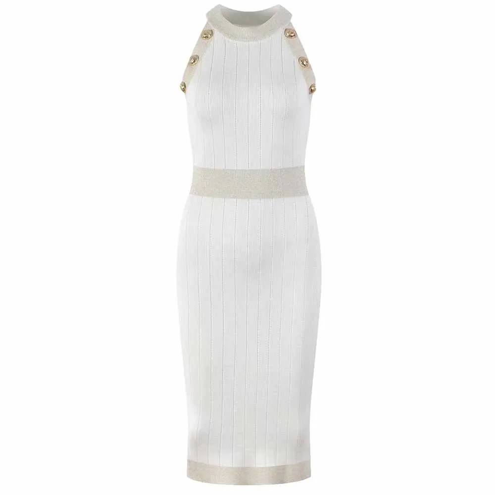 Women Knitted Knee Length Dress Ladies Sleeveless Body-con Dress