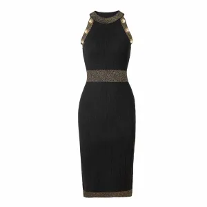 Women Knitted Knee Length Dress Ladies Sleeveless Body-con Dress