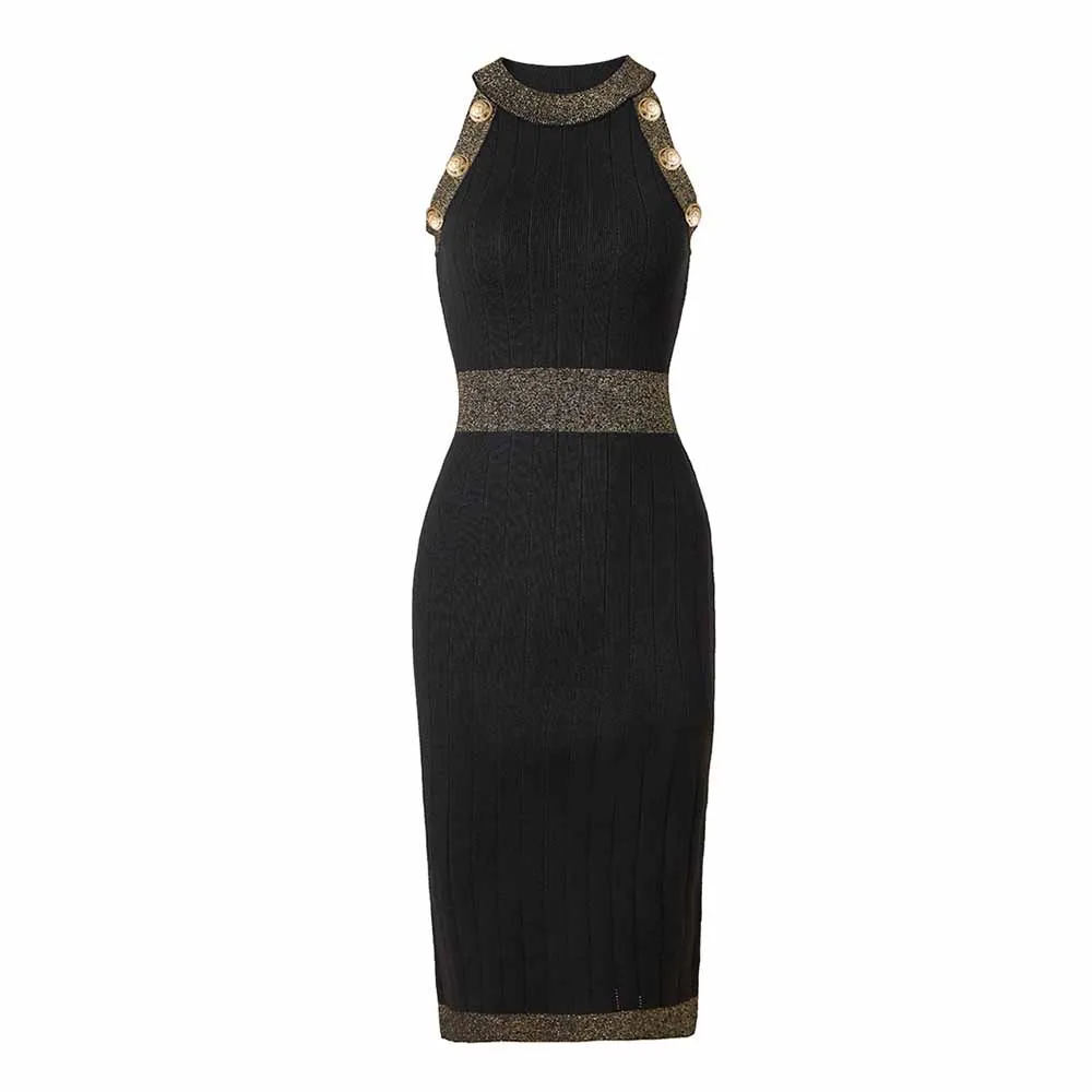 Women Knitted Knee Length Dress Ladies Sleeveless Body-con Dress