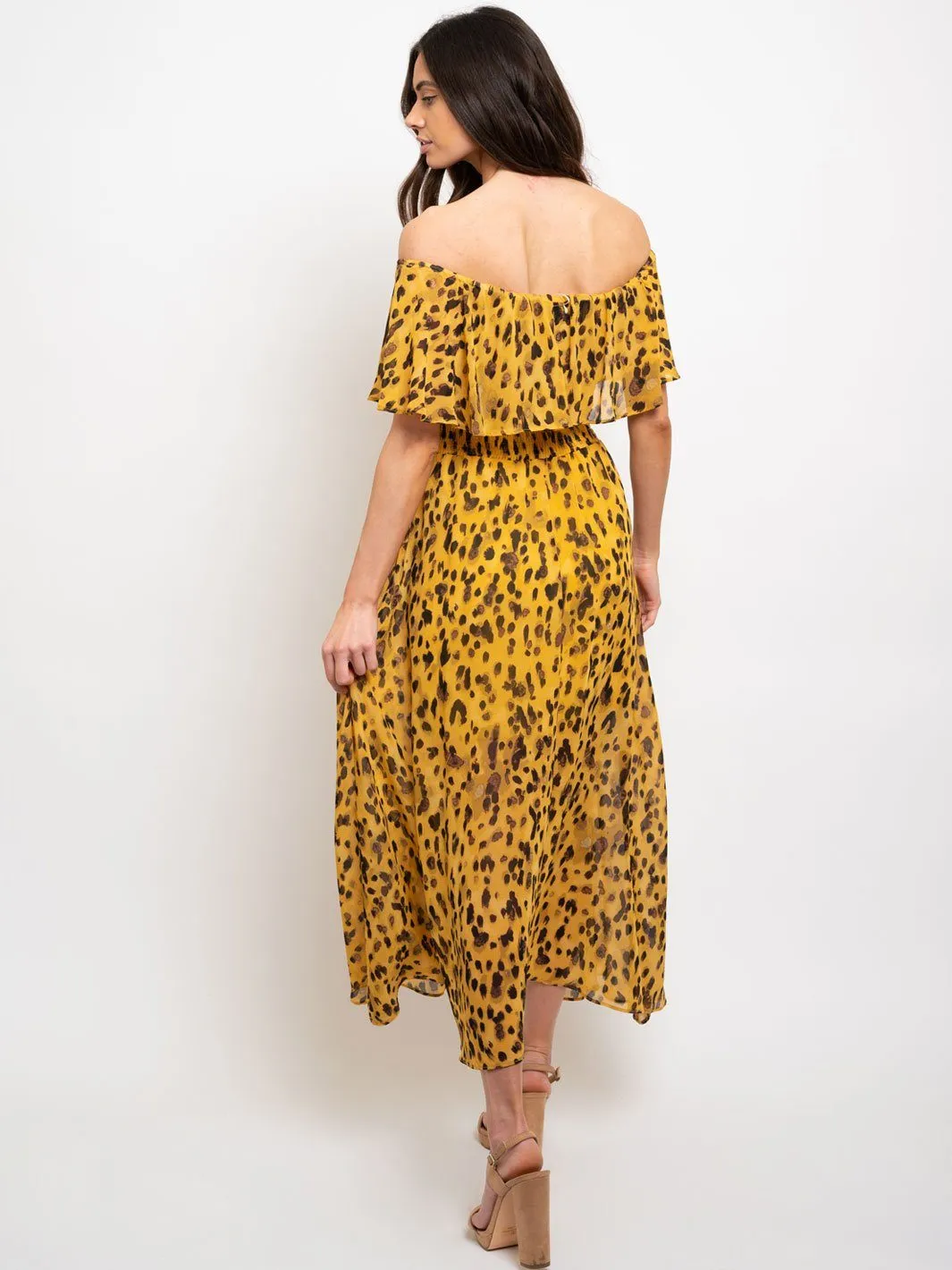 WOMEN'S FLOUNCE SMOCKED OFF THE SHOULDER MAXI DRESS