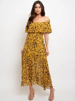 WOMEN'S FLOUNCE SMOCKED OFF THE SHOULDER MAXI DRESS