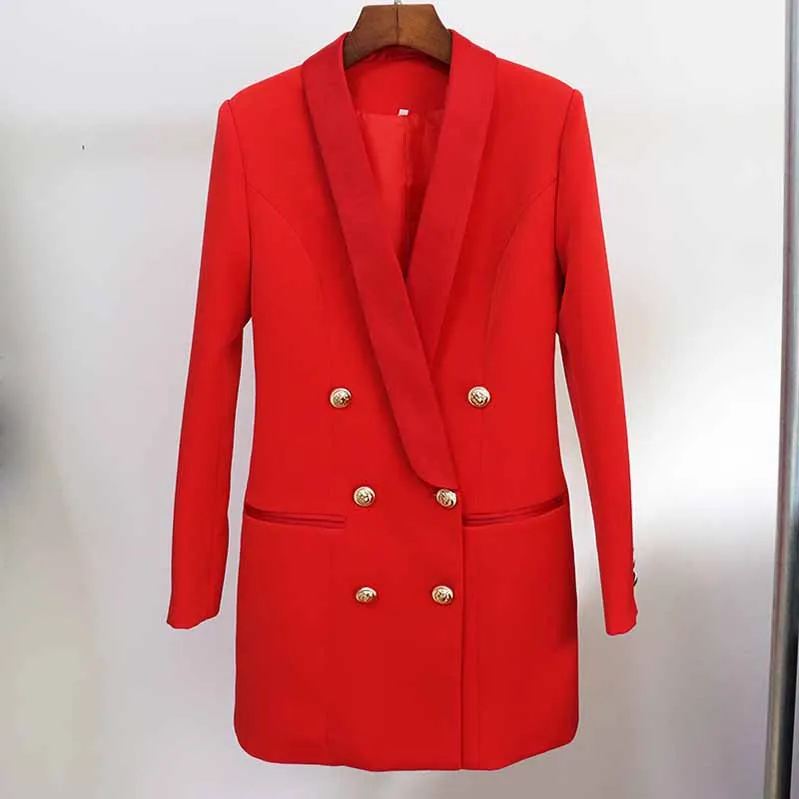 Women's Golden Lion Buttons Blazer Style V Neck Mini Dress