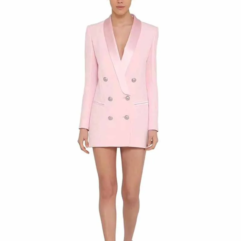 Women's Golden Lion Buttons Blazer Style V Neck Mini Dress