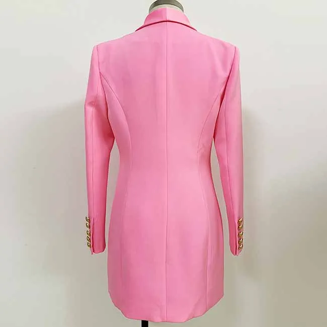 Women's Golden Lion Buttons Blazer Style V Neck Mini Dress