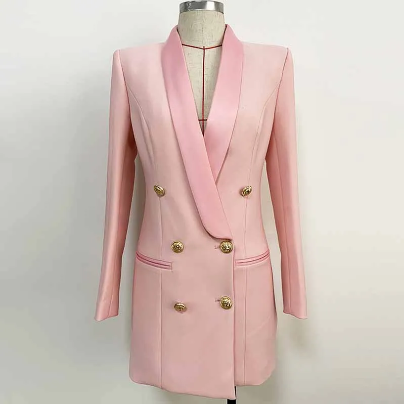 Women's Golden Lion Buttons Blazer Style V Neck Mini Dress