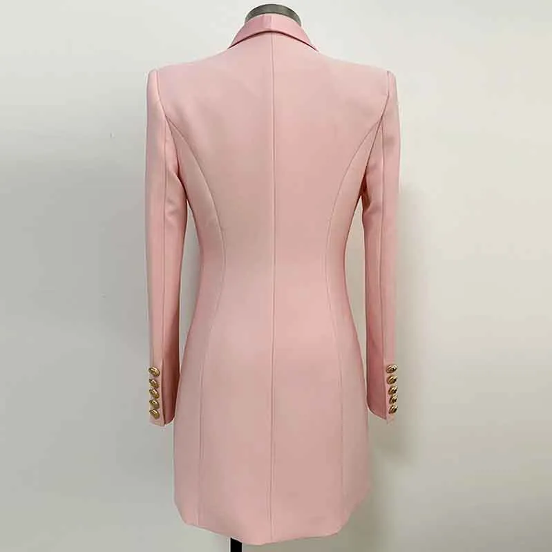 Women's Golden Lion Buttons Blazer Style V Neck Mini Dress