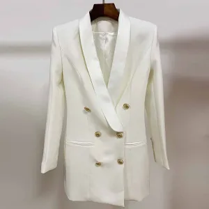 Women's Golden Lion Buttons Blazer Style V Neck Mini Dress