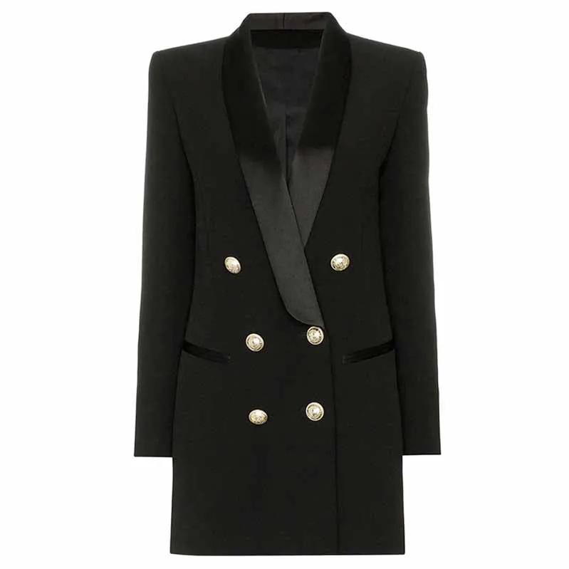 Women's Golden Lion Buttons Blazer Style V Neck Mini Dress