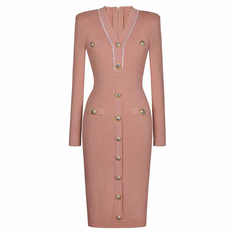 Women's Knitted Midi Dress With Sleeves Bodycon Cocktail Dress
