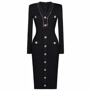 Women's Knitted Midi Dress With Sleeves Bodycon Cocktail Dress