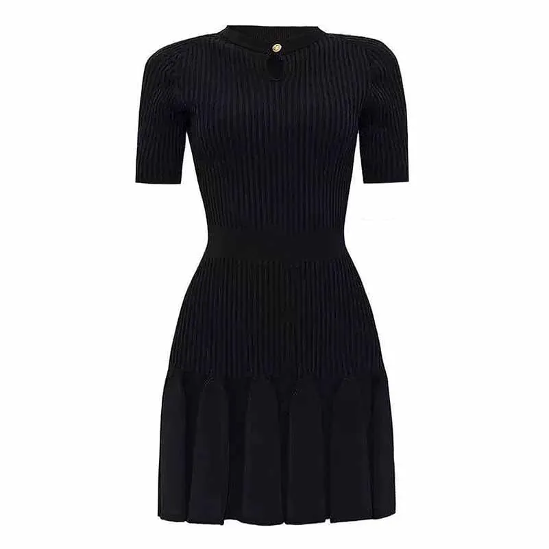 Women's Knitted Skater Short Dress Ribbed Mini Dress in White