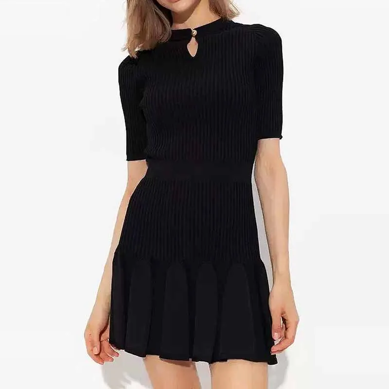 Women's Knitted Skater Short Dress Ribbed Mini Dress in White