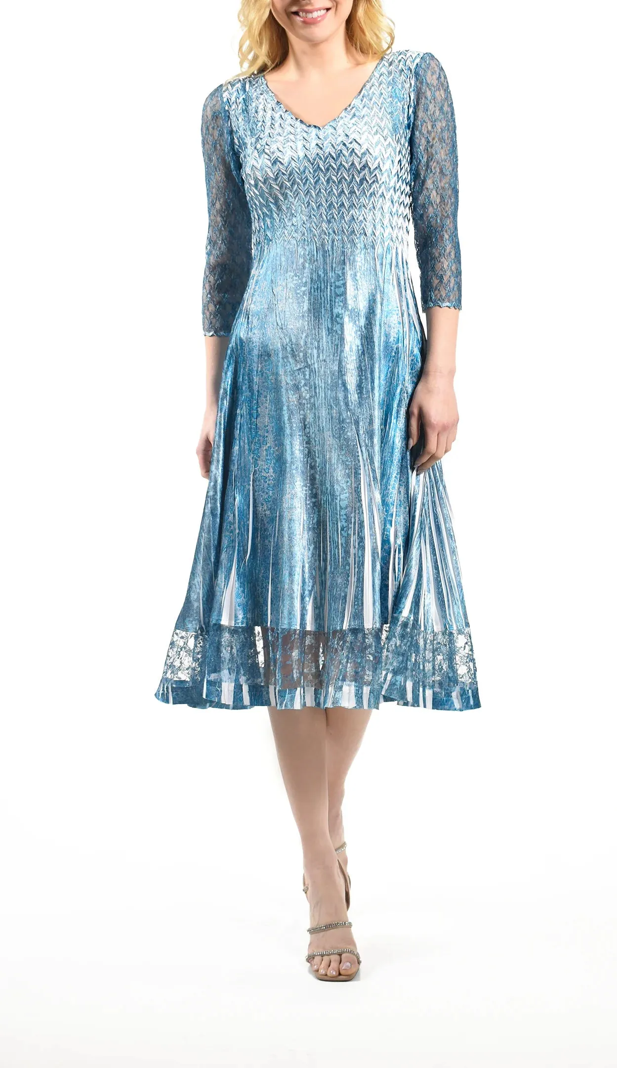 Women's Komarov | Lace Sleeve Charmeuse Dress | Velvet Stone