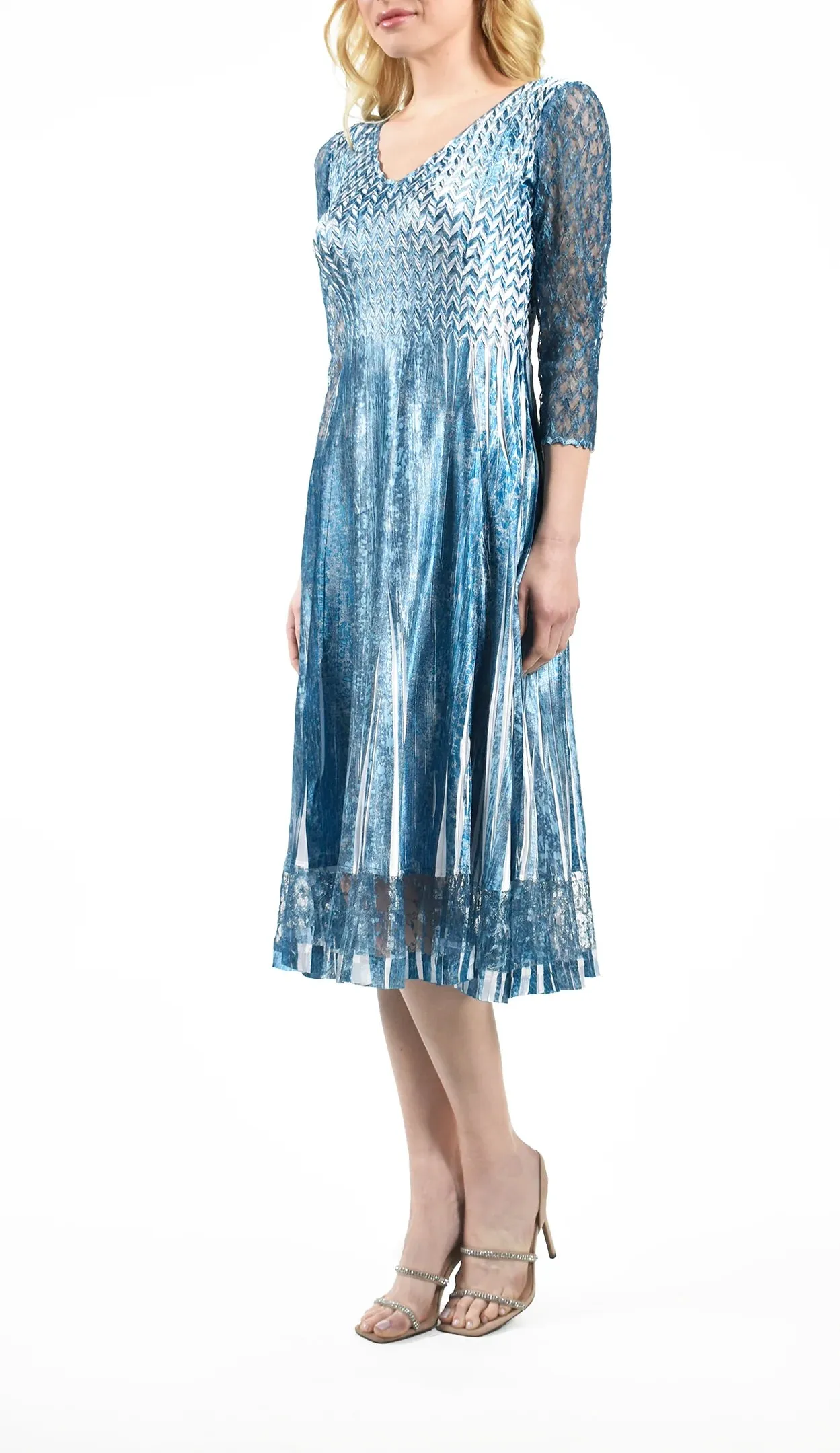 Women's Komarov | Lace Sleeve Charmeuse Dress | Velvet Stone
