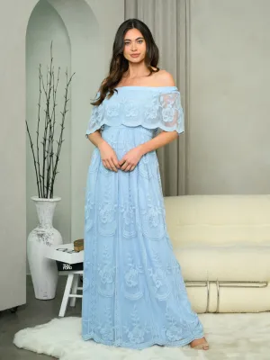 WOMEN'S OFF SHOULDER ALL OVER LACE MAXI DRESS