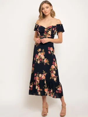 WOMEN'S OFF SHOULDER FLORAL MAXI DRESS