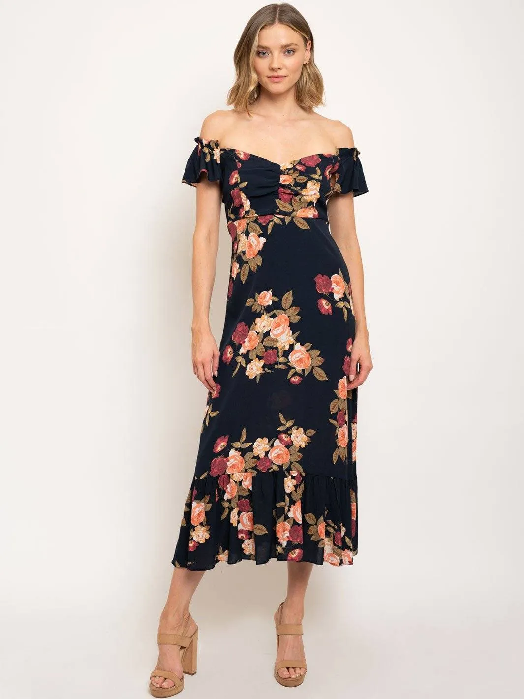 WOMEN'S OFF SHOULDER FLORAL MAXI DRESS