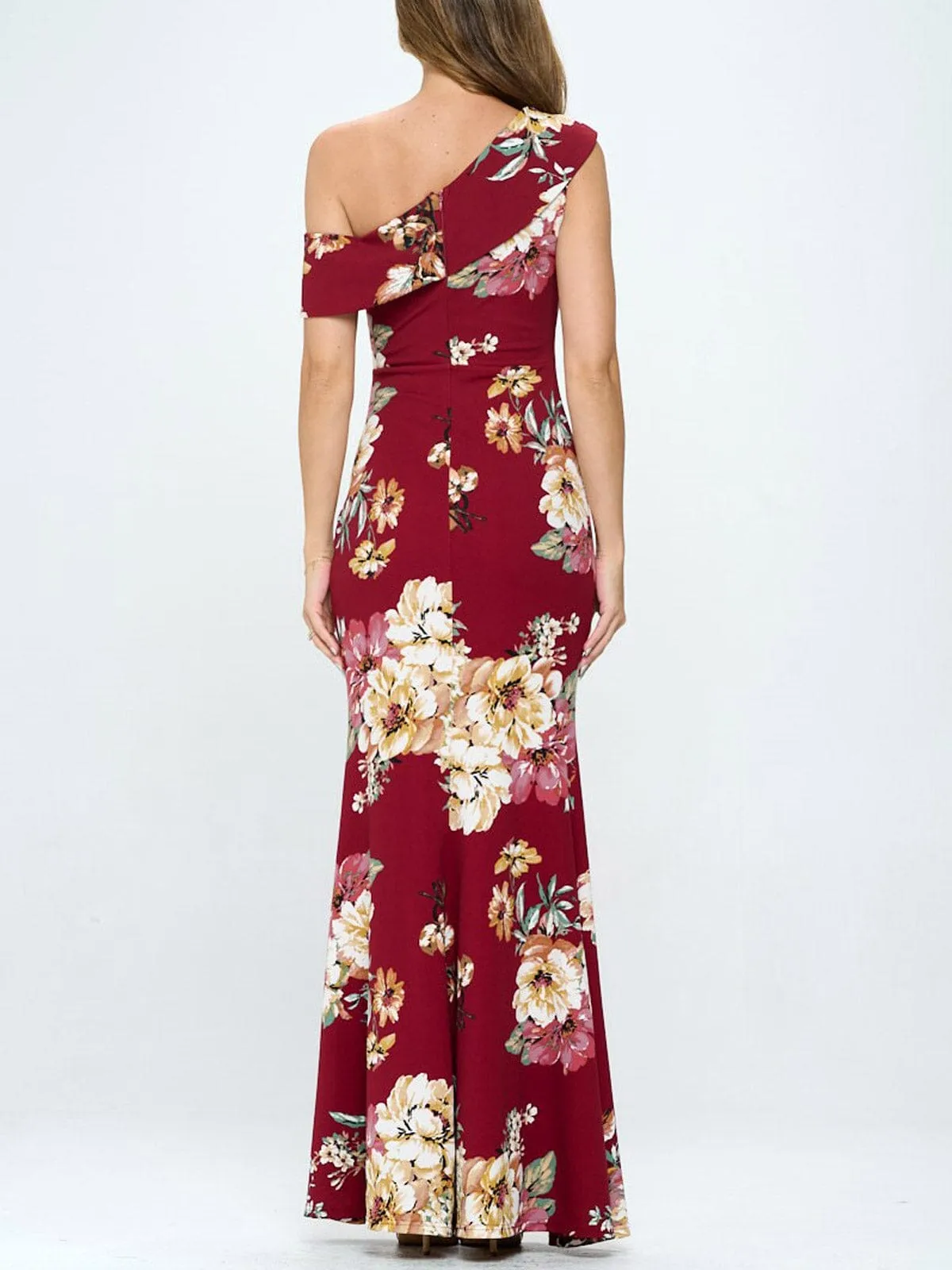 WOMEN'S OFF SHOULDER FRONT SLIT BODYCON FLORAL MAXI DRESS