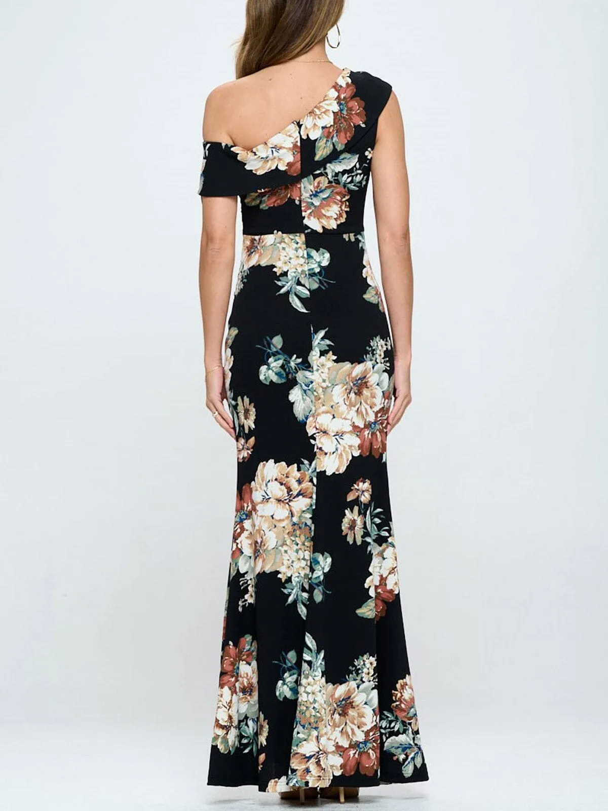 WOMEN'S OFF SHOULDER FRONT SLIT BODYCON FLORAL MAXI DRESS