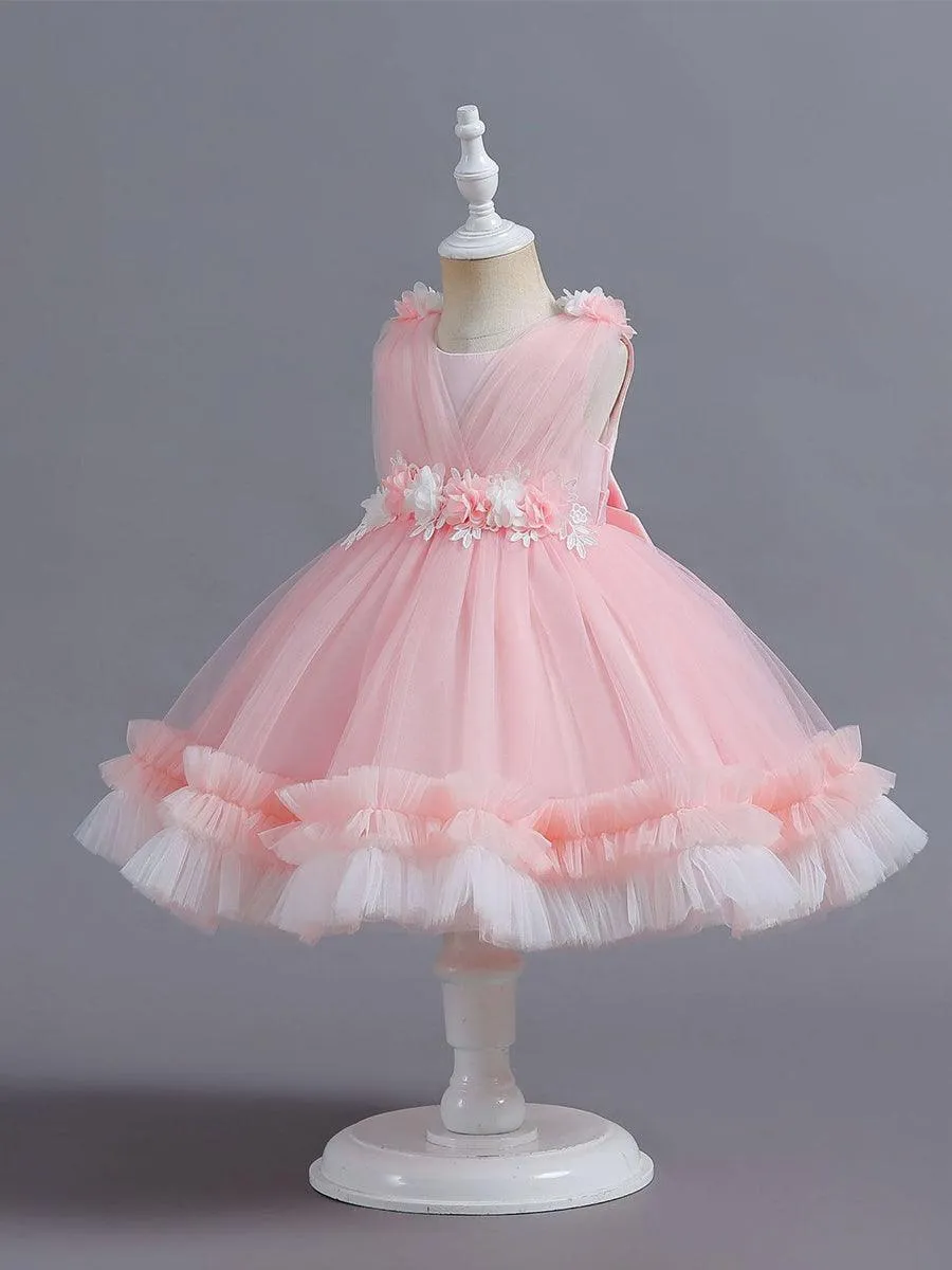 Wrap Flower A-line Mesh Princess Baby Dress MKD1001