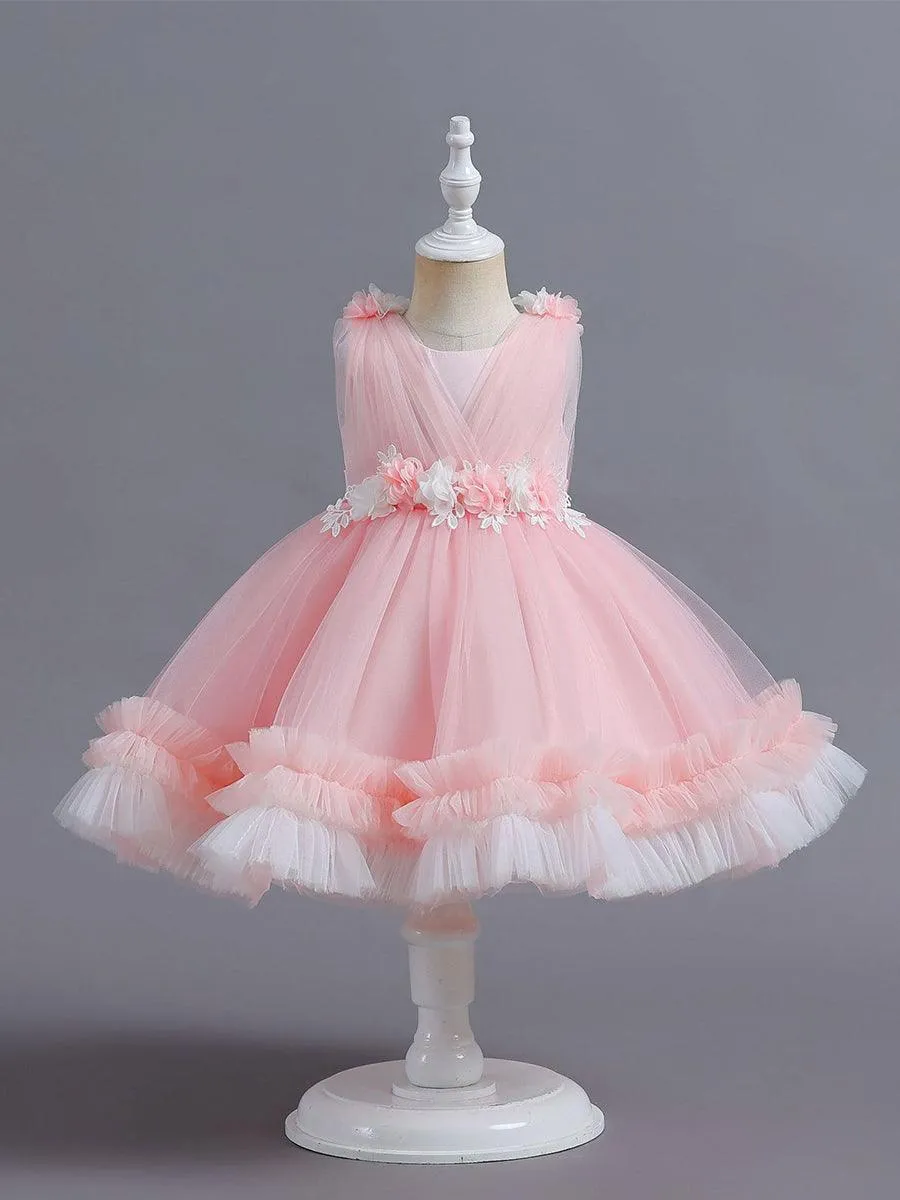 Wrap Flower A-line Mesh Princess Baby Dress MKD1001