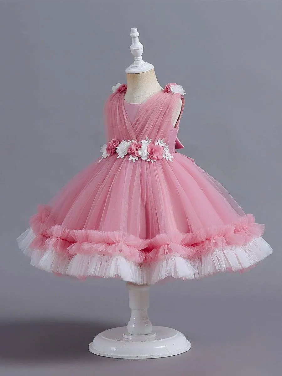 Wrap Flower A-line Mesh Princess Baby Dress MKD1001