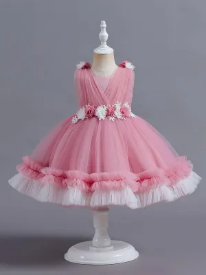 Wrap Flower A-line Mesh Princess Baby Dress MKD1001
