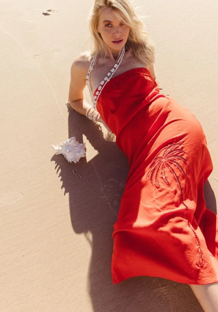 WS Palm Strapless Maxi - Hibiscus
