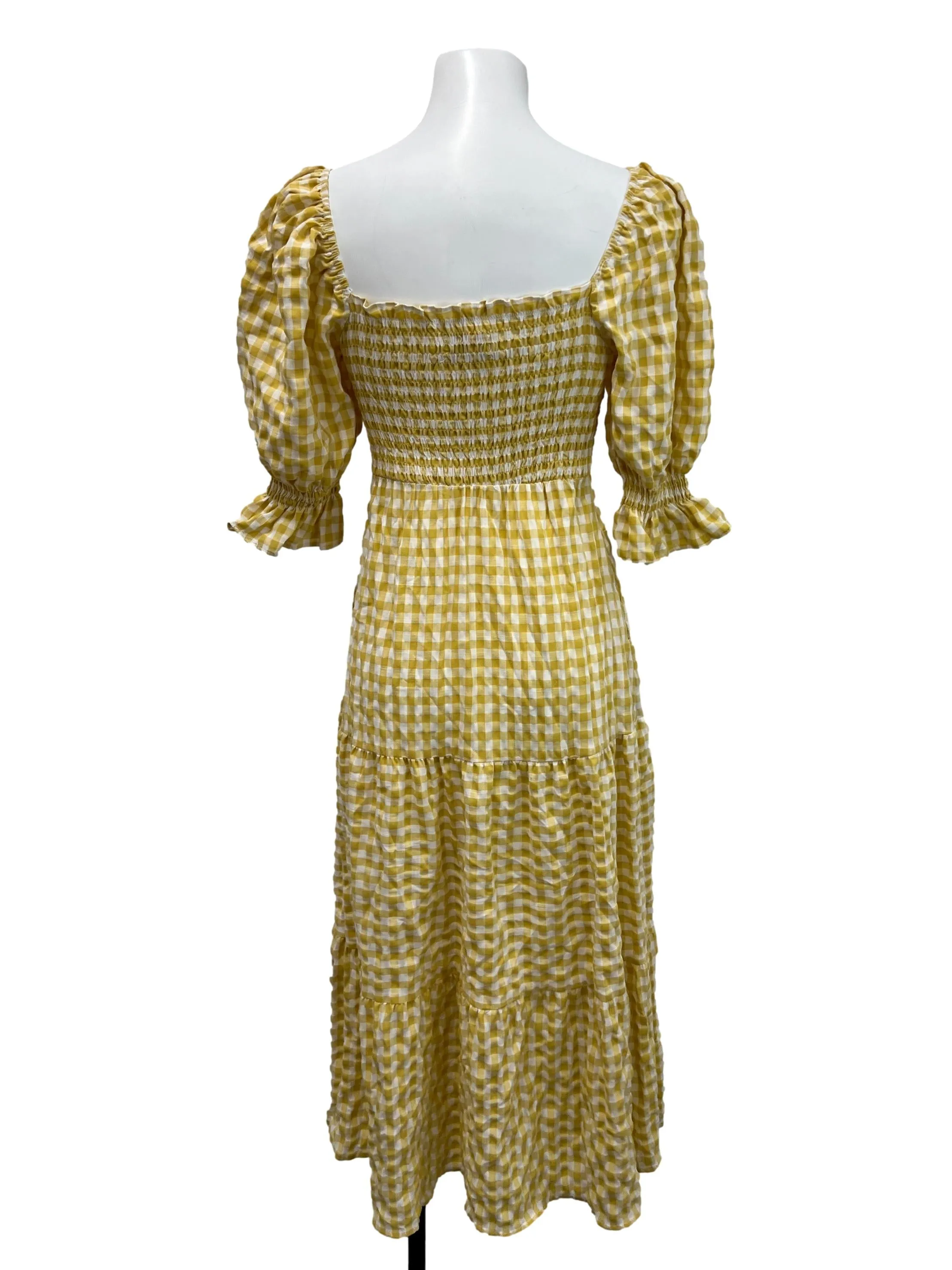 Yellow Gingham Square Neck Dress