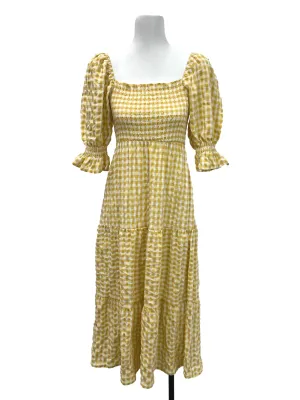 Yellow Gingham Square Neck Dress