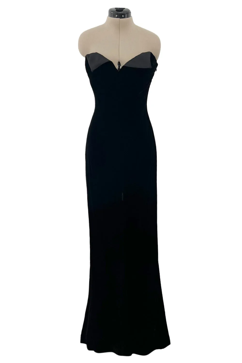 Yves Saint Laurent 1980s Strapless Black Velvet with High Front Slit - 13" W