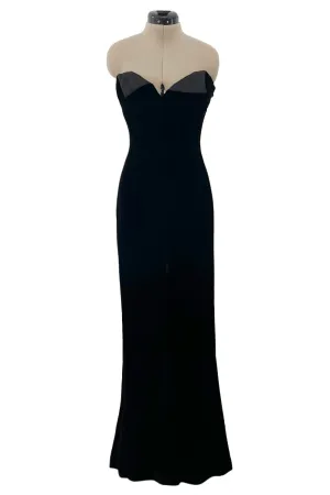 Yves Saint Laurent 1980s Strapless Black Velvet with High Front Slit - 13" W