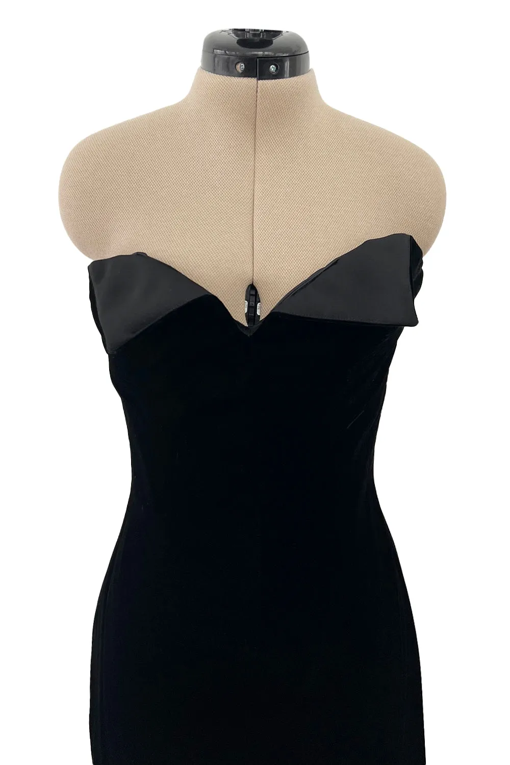 Yves Saint Laurent 1980s Strapless Black Velvet with High Front Slit - 13" W