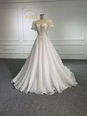 Z010-The Organza V-neckline Short Sleeve With Long Tail