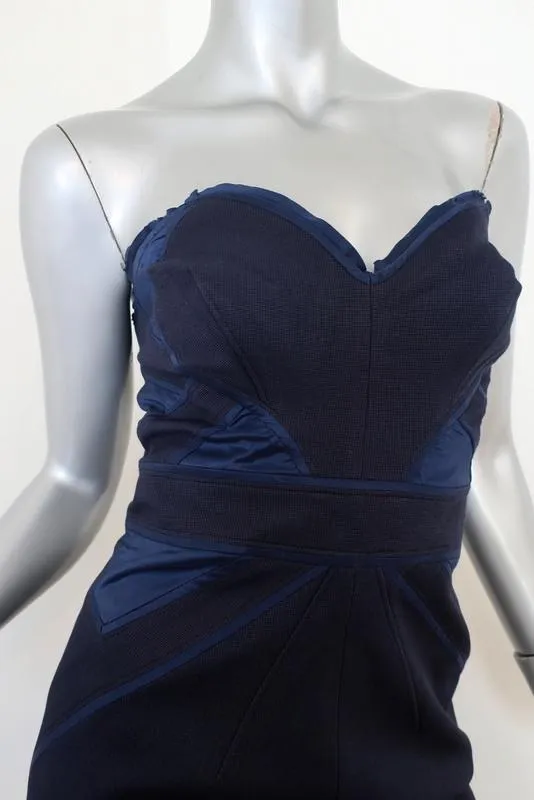 Zac Posen Strapless Dress Navy Satin-Trim Bonded Jersey Size 6