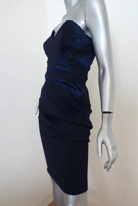 Zac Posen Strapless Dress Navy Satin-Trim Bonded Jersey Size 6