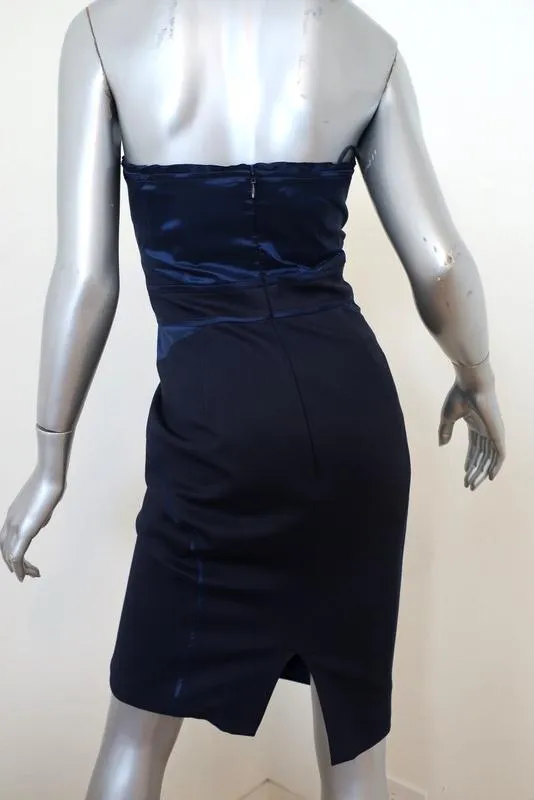 Zac Posen Strapless Dress Navy Satin-Trim Bonded Jersey Size 6