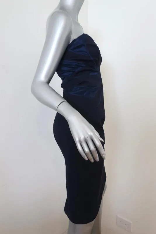 Zac Posen Strapless Dress Navy Satin-Trim Bonded Jersey Size 6