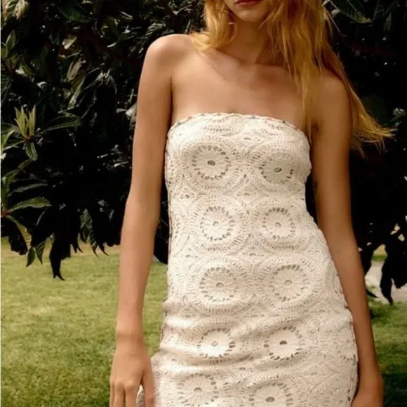 ZARA STRAPLESS CROCHET DRESS ECRU