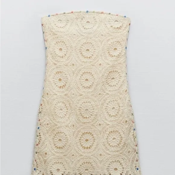 ZARA STRAPLESS CROCHET DRESS ECRU